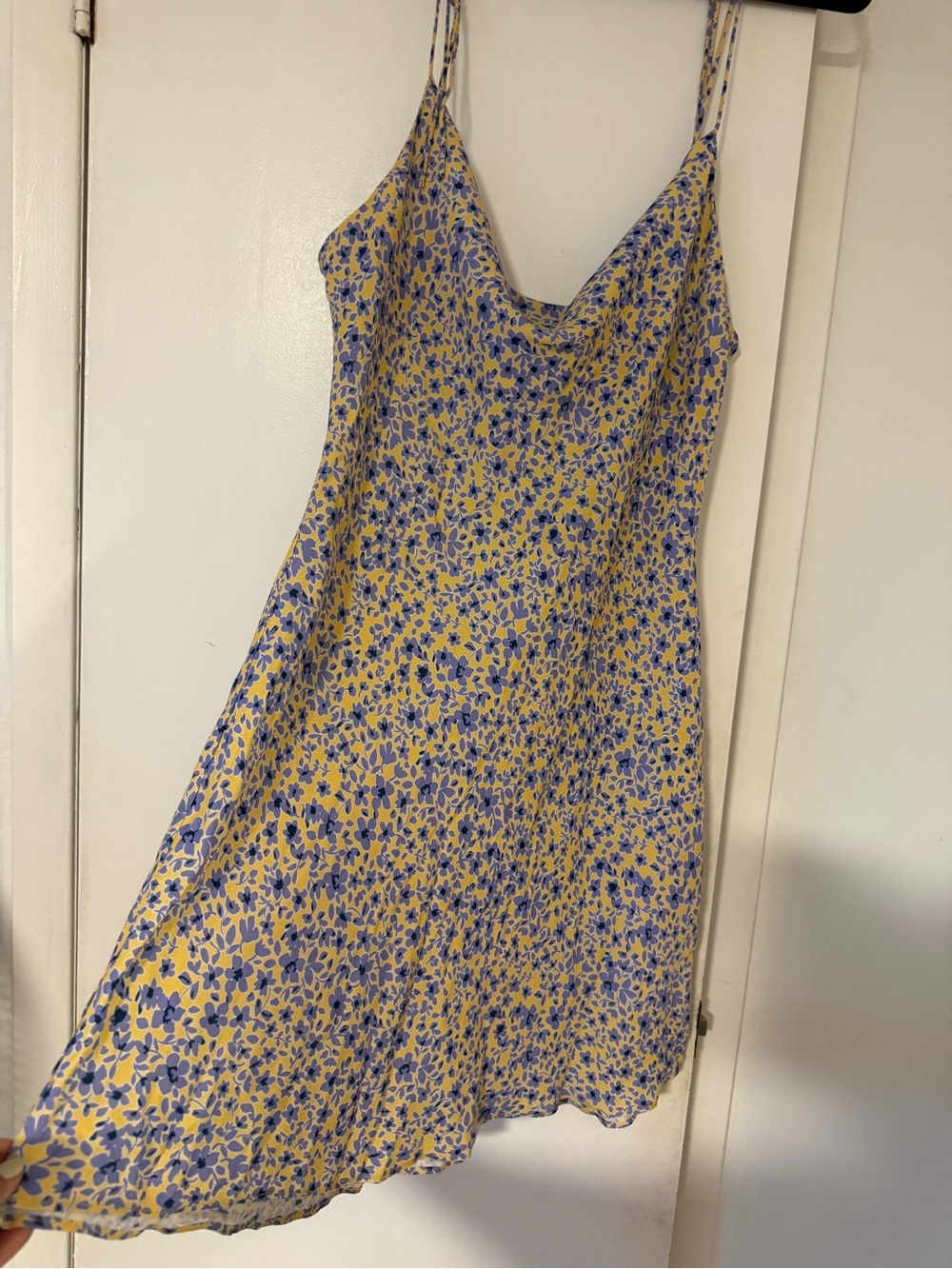 Vintage Yellow Mini Slip Dress with Blue Floral Print